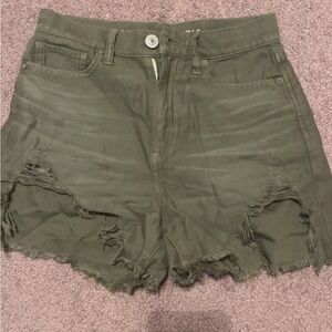American Eagle Outfitters Olive Green High-Waist Distressed Shorts